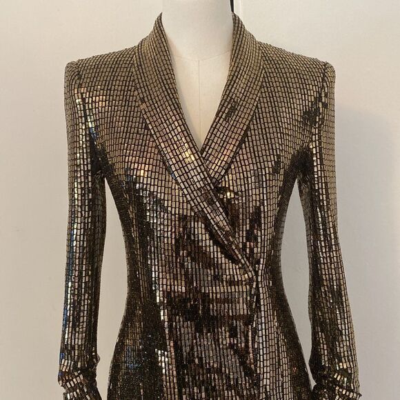 Zara Gold Metallic Sequin Blazer Dress XS - Picture 2 of 16